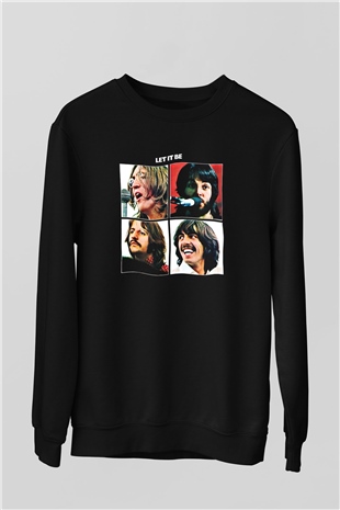 Beatles Baskılı Unisex Siyah Sweatshirt