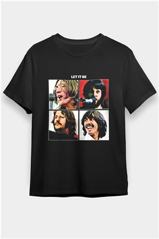 Beatles Baskılı Unisex Siyah Tişört