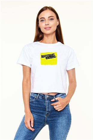 Beatsteaks Baskılı Unisex Beyaz Crop Top Tişört