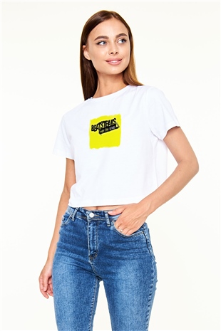 Beatsteaks Baskılı Unisex Beyaz Crop Top Tişört