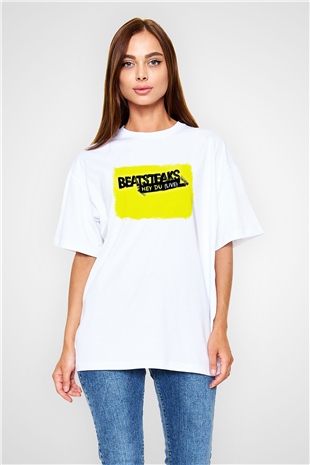 Beatsteaks Baskılı Unisex Beyaz Oversize Tişört