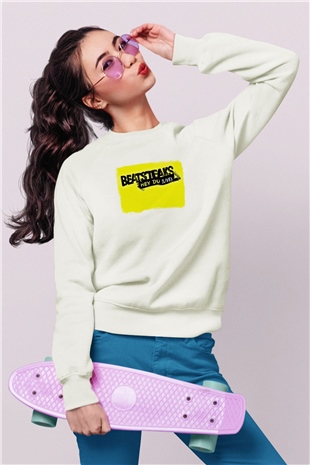 Beatsteaks Baskılı Unisex Beyaz Sweatshirt