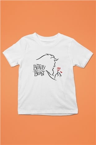 Beauty and the Beast Baskılı Beyaz Unisex Çocuk Tişört
