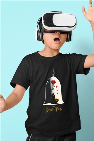 Beauty and the Beast Baskılı Siyah Unisex Çocuk Tişört