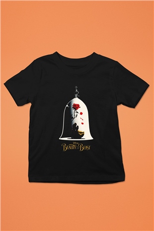 Beauty and the Beast Baskılı Siyah Unisex Çocuk Tişört