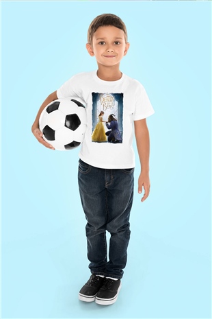 Beauty and the Beast Beyaz Unisex Çocuk Tişört
