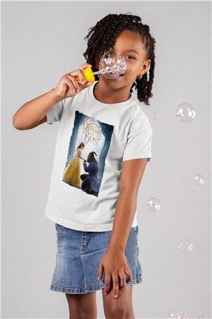 Beauty and the Beast Beyaz Unisex Çocuk Tişört