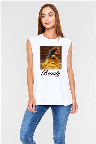 Beauty and the Beast Beyaz Unisex Kolsuz Tişört