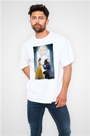 Beauty and the Beast Beyaz Oversize Tişört Oversize T-shirt
