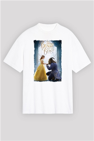 Beauty and the Beast Beyaz Oversize Tişört Oversize T-shirt