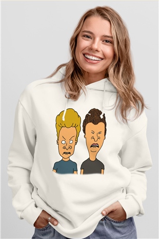 Beavis and Butt-head Beyaz Unisex Kapşonlu Sweatshirt