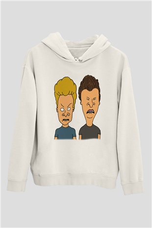 Beavis and Butt-head Beyaz Unisex Kapşonlu Sweatshirt