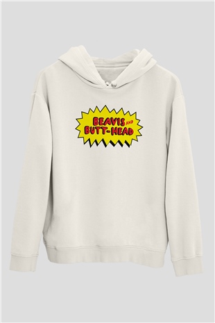 Beavis and Butt-head Beyaz Unisex Kapşonlu Sweatshirt