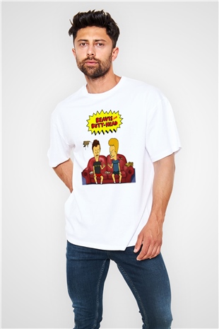 Beavis and Butt-head Beyaz Unisex Oversize Tişört T-Shirt
