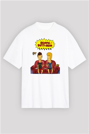 Beavis and Butt-head Beyaz Unisex Oversize Tişört T-Shirt