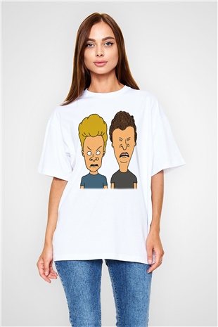 Beavis and Butt-head Beyaz Unisex Oversize Tişört T-Shirt