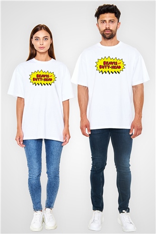 Beavis and Butt-head Beyaz Unisex Oversize Tişört T-Shirt