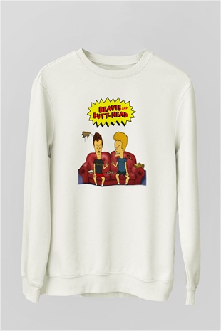 Beavis and Butt-head Beyaz Unisex Sweatshirt