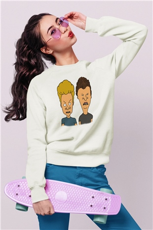 Beavis and Butt-head Beyaz Unisex Sweatshirt