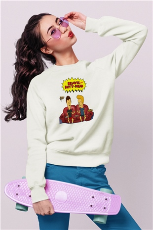 Beavis and Butt-head Beyaz Unisex Sweatshirt