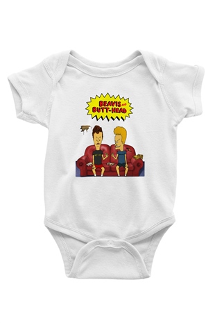 Beavis and Butthead Baskılı Beyaz Unisex Bebek Body - Zıbın