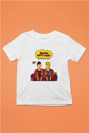 Beavis and Butthead Baskılı Beyaz Unisex Çocuk Tişört
