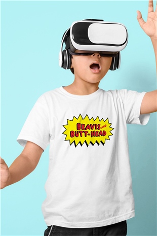 Beavis and Butthead Baskılı Beyaz Unisex Çocuk Tişört