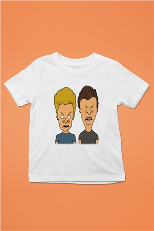 Beavis and Butthead Baskılı Beyaz Unisex Çocuk Tişört