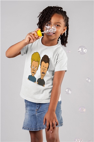 Beavis and Butthead Baskılı Beyaz Unisex Çocuk Tişört