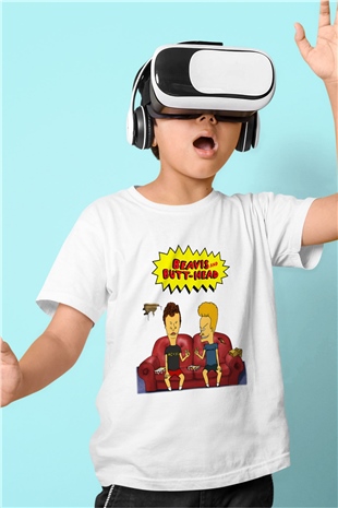 Beavis and Butthead Baskılı Beyaz Unisex Çocuk Tişört