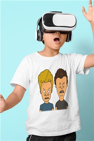 Beavis and Butthead Baskılı Beyaz Unisex Çocuk Tişört