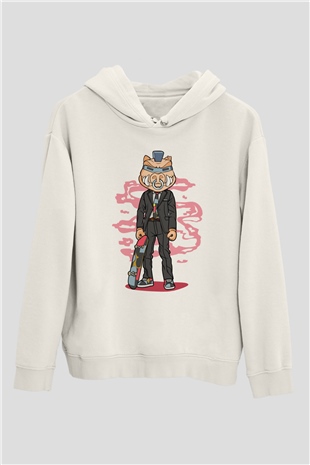Bebop Skateboard Baskılı Unisex Beyaz Hoodie