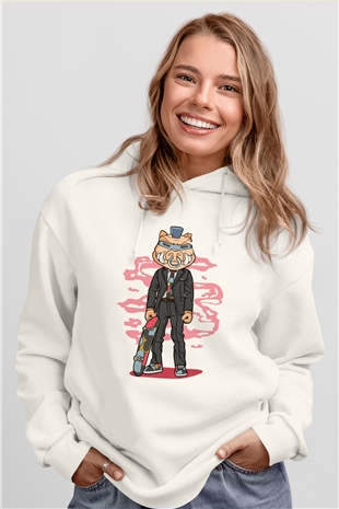Bebop Skateboard Baskılı Unisex Beyaz Hoodie