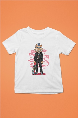 Bebop Skateboard Baskılı Unisex Beyaz Çocuk Tişört