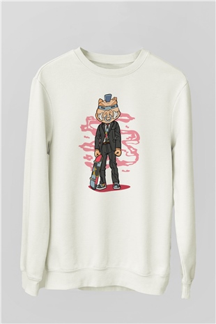 Bebop Skateboard Baskılı Unisex Beyaz Sweatshirt