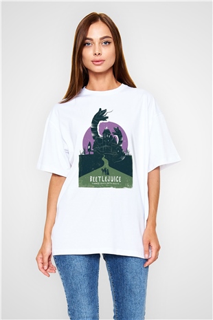 Beetlejuice Beterböcek Beyaz Unisex Oversize Tişört