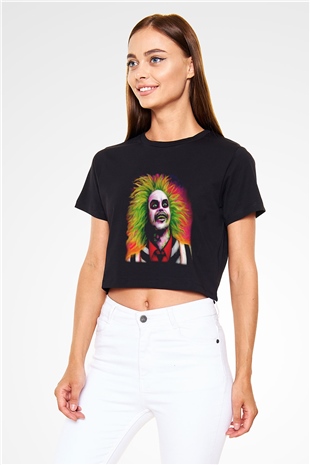 Beetlejuice Beterböcek Siyah Crop Top Tişört