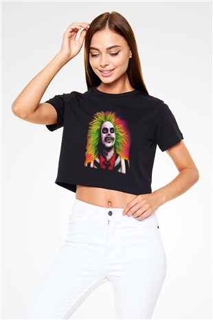 Beetlejuice Beterböcek Siyah Crop Top Tişört