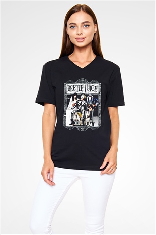 Beetlejuice Beterböcek Siyah Unisex  V Yaka Tişört