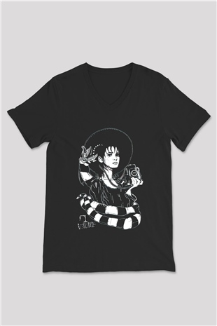 Beetlejuice Beterböcek Siyah Unisex V Yaka Tişört