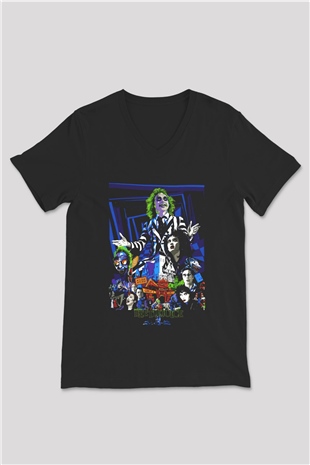 Beetlejuice Beterböcek Siyah Unisex V Yaka Tişört