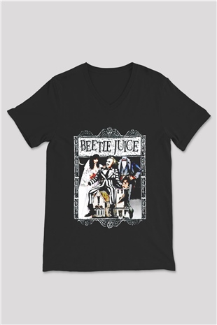 Beetlejuice Beterböcek Siyah Unisex  V Yaka Tişört