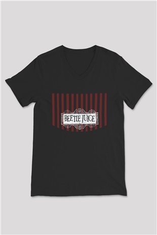 Beetlejuice Beterböcek Siyah Unisex V Yaka Tişört