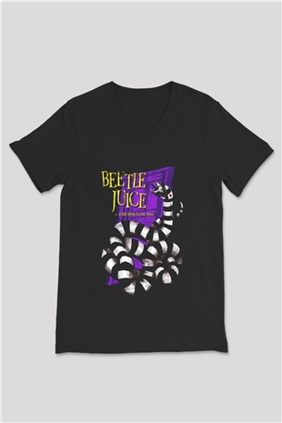 Beetlejuice Beterböcek Siyah Unisex V Yaka Tişört