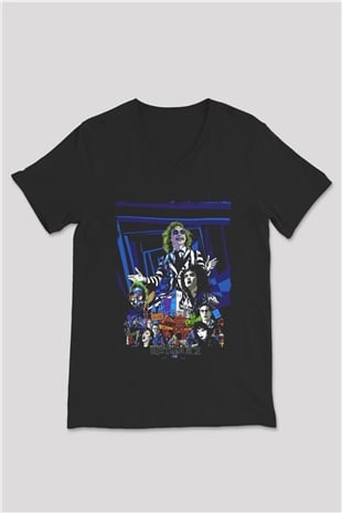 Beetlejuice Beterböcek Siyah Unisex  V Yaka Tişört