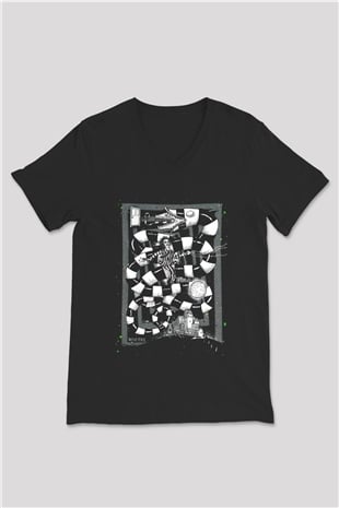 Beetlejuice Beterböcek Siyah Unisex V Yaka Tişört