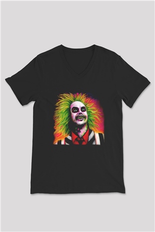 Beetlejuice Beterböcek Siyah Unisex V Yaka Tişört