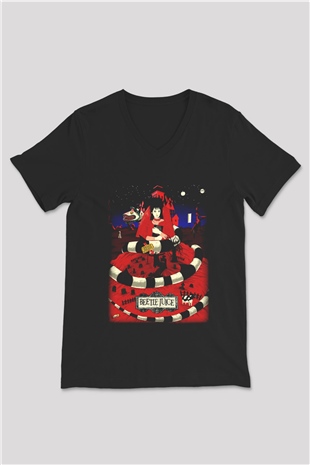 Beetlejuice Beterböcek Siyah Unisex V Yaka Tişört