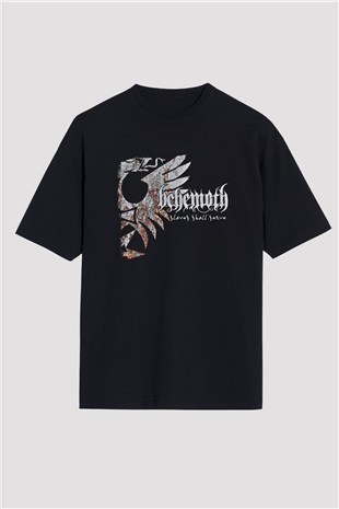 Behemoth Baskılı Unisex Siyah Oversize Tişört