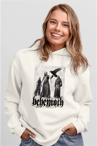 Behemoth Beyaz Unisex Kapşonlu Sweatshirt